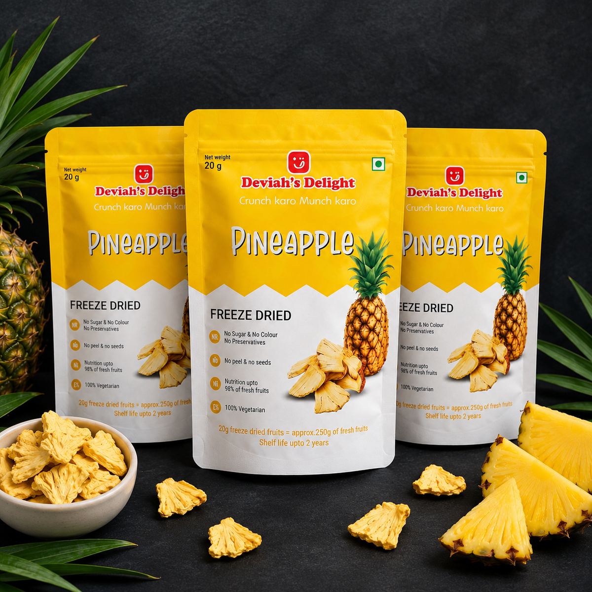 Deviah's Delight Pineapple Freeze-Dried - 20g per pack (Pack of 3)
