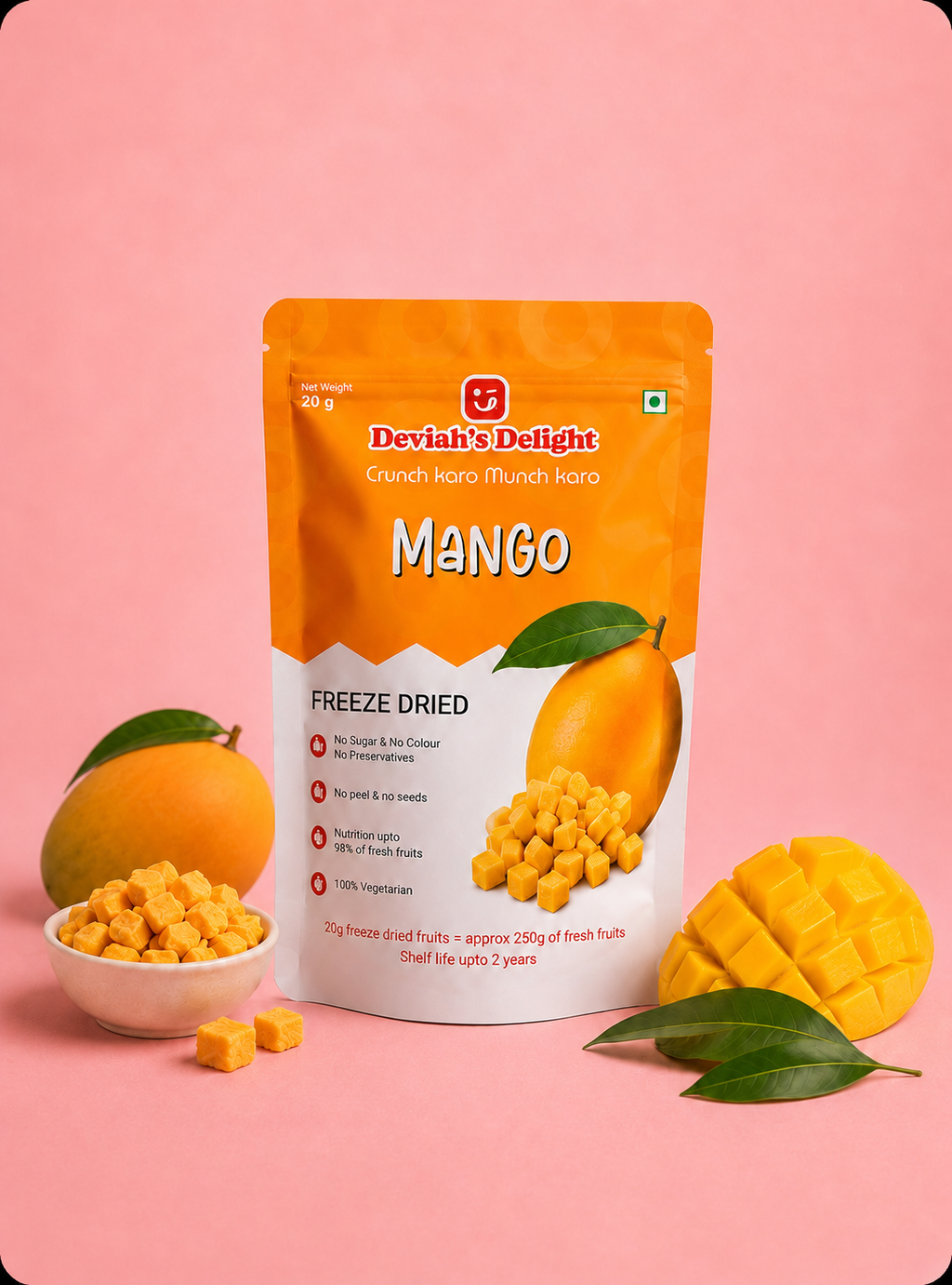 Deviah's Delight Mango Freeze-Dried Cubes - 20g per pack (Pack of 1)
