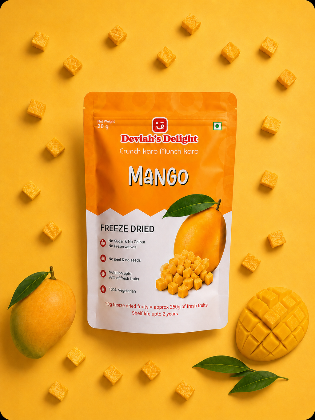 Deviah's Delight Mango Freeze-Dried Cubes - 20g per pack (Pack of 1)