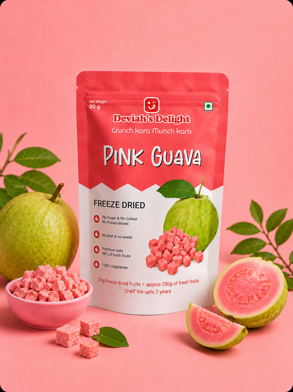 Deviah's Delight Pink Guava Freeze-Dried Cubes - 20g per pack (Pack of 1)