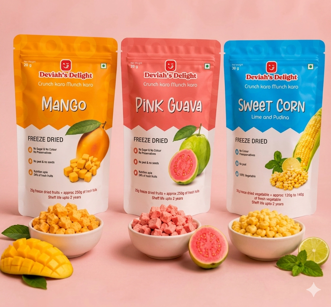 Deviah's Delight Mango, guava & Corn Freeze combo - 70g per pack (Set of 3)