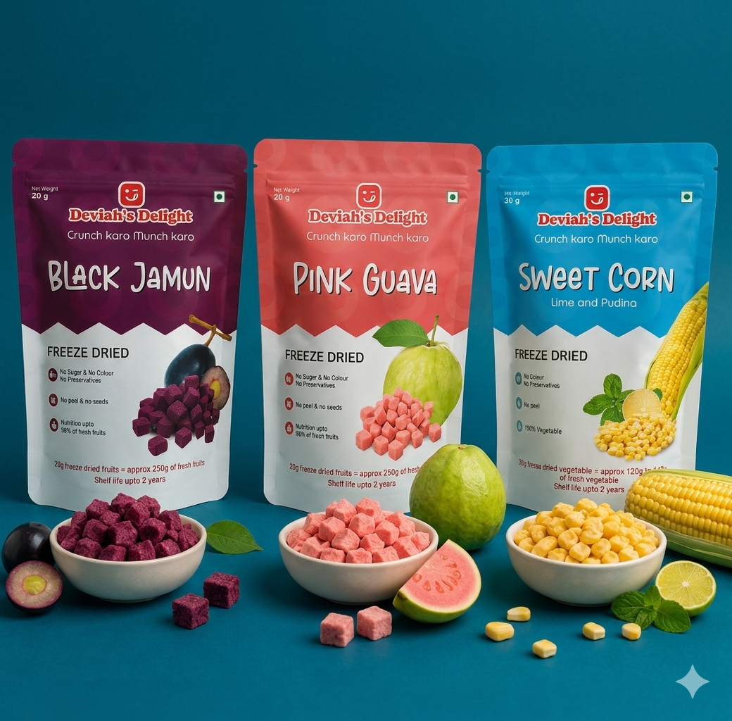 Deviah's Delight Jamun, Guava & Corn Freeze combo - 70g per pack (Set of 3)